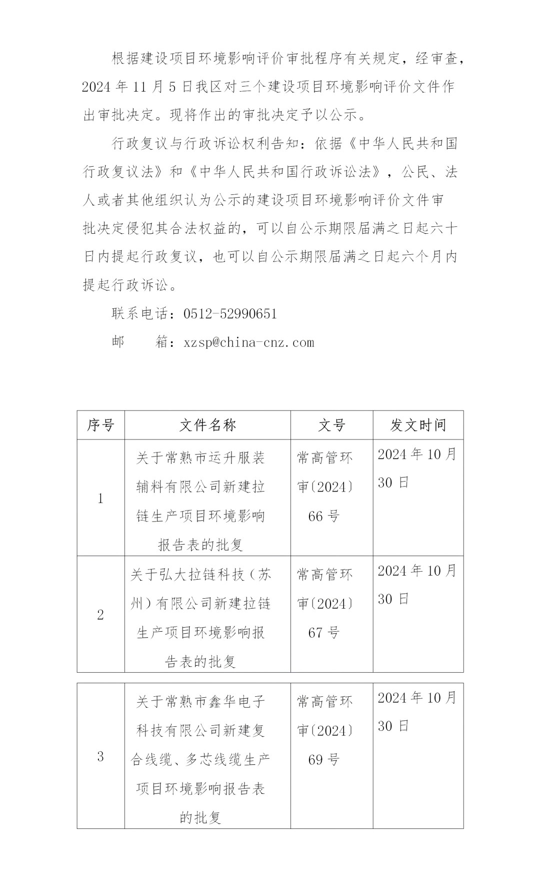 2024年11月5日常熟高新技术产业开发区关于运升、弘大、鑫华相关项目环境影响报告表的批复_01.jpg